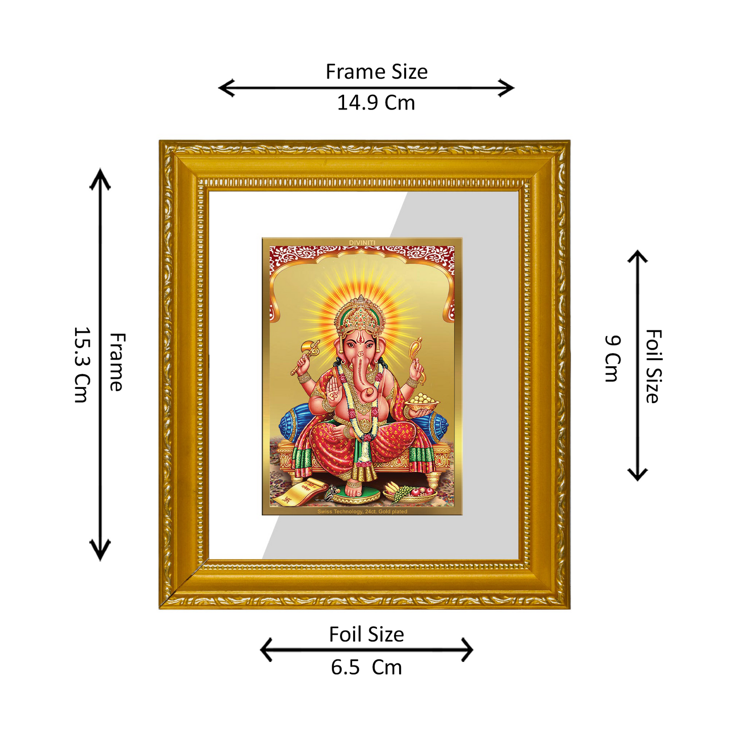 DIVINITI 24K Gold Plated Foil Ganesha Wall Photo Frame and Religious Photo Frame Idol for Home & Office Décor Gifts Items DG 101 Size 1 (15.3x14.9 CM)