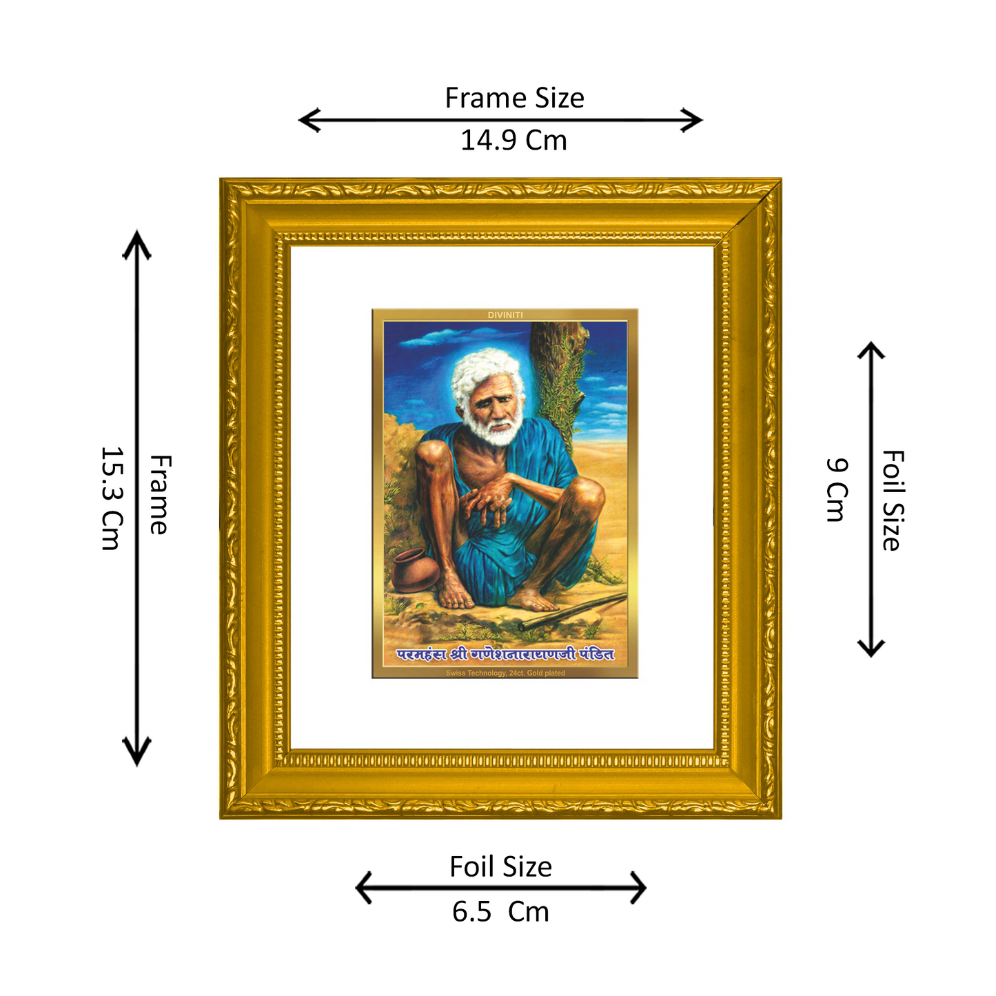 DIVINITI 24K Gold Plated Foil Ganesh Narayan Wall Photo Frame Religious Photo Frame Idol for Home & Office Decor Prayer, Gifts Items DG 101 Size 1 (15.3x14.9 CM)