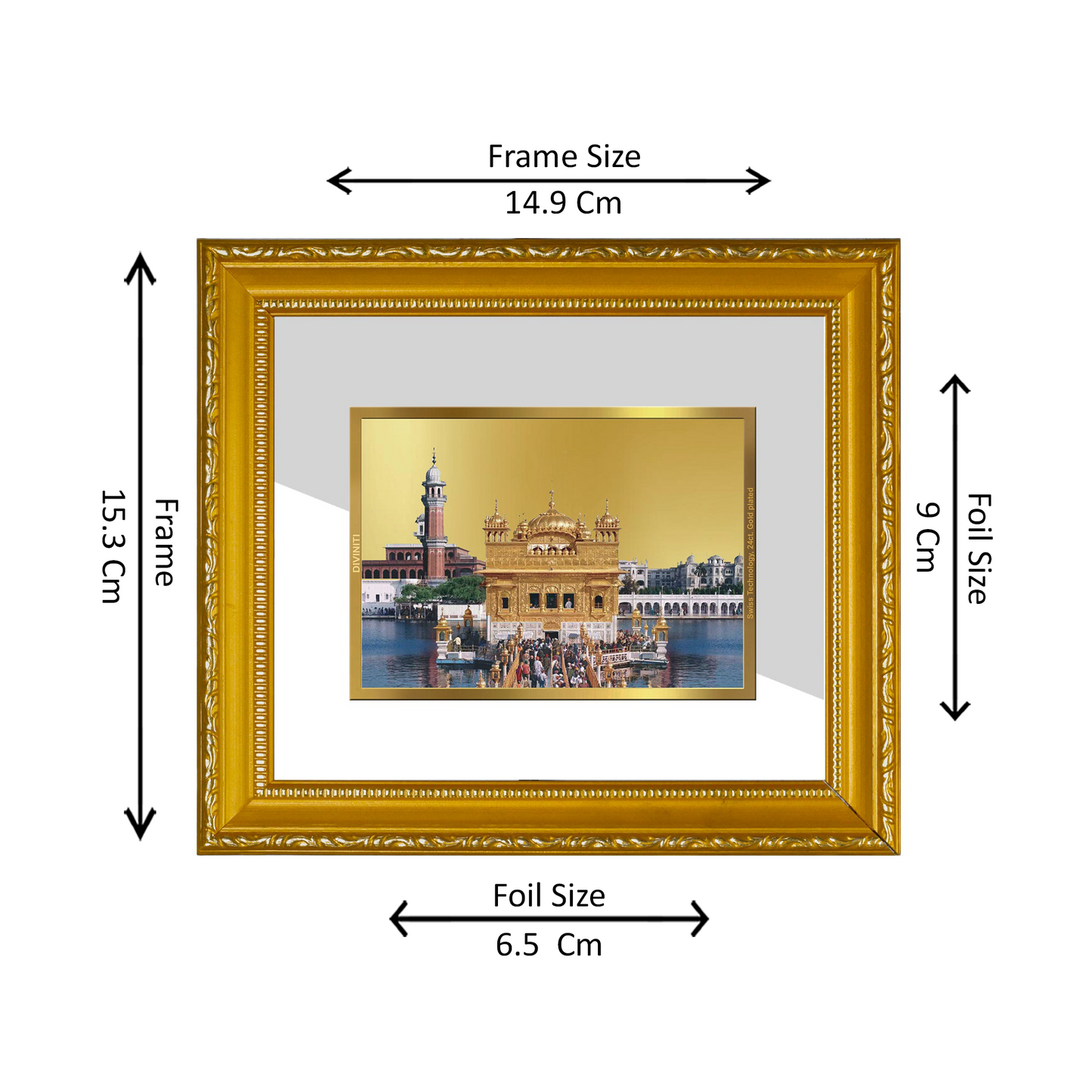 DIVINITI 24K Gold Plated Foil Golden Temple Wall Photo Frame Religious Photo Frame Idol for Home & Office Decor Prayer Gift Items DG 101 Size 1 (15.3x14.9 CM)