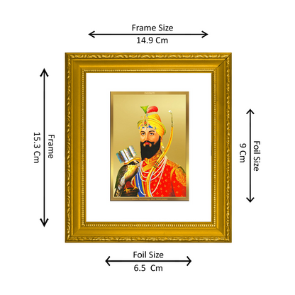 DIVINITI 24K Gold Plated Foil Guru Gobind Singh Wall Photo Frame Religious Photo Frame Idol for Home & Office Decor Prayer, Gifts Items DG 101 Size 1 (15.3x14.9 CM)