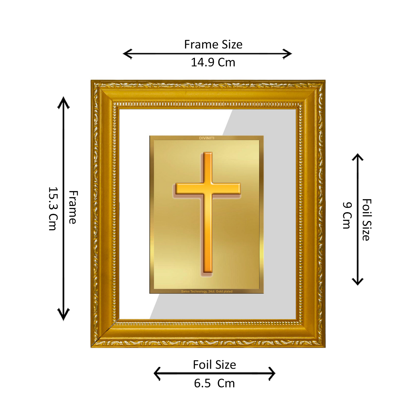 DIVINITI 24K Gold Plated Foil Holy Cross Wall Photo Frame Religious Photo Frame for Home & Office Prayer Gifts Items DG 101 Size 1 (15.3x14.9 CM)