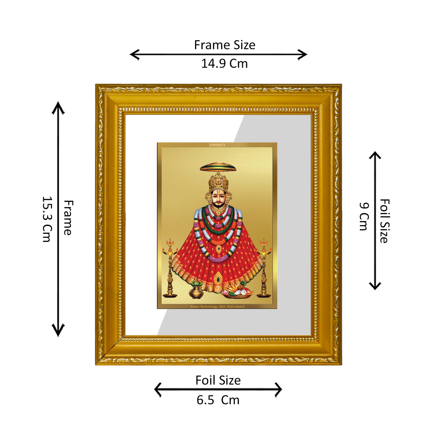 DIVINITI 24K Gold Plated Foil Khatu Shyam Wall Photo Frame Religious Photo Frame Idol for Home & Office Decor Prayer, Gifts Items DG 101 Size 1 (15.3x14.9 CM)