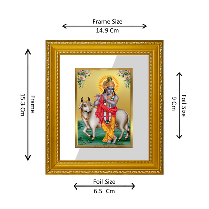 DIVINITI 24K Gold Plated Foil Krishna Wall Photo Frame Religious Photo Frames for Home & Office Decor Gift Items DG 101 Size 1 (15.3x14.9 CM)