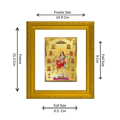 DIVINITI 24K Gold Plated Foil Nav Durga Wall Photo Frame Foil Religious Photo Frame Idol for Home & Office Decor Prayer, Gifts Items DG 101 Size 1 (15.3x14.9 CM)