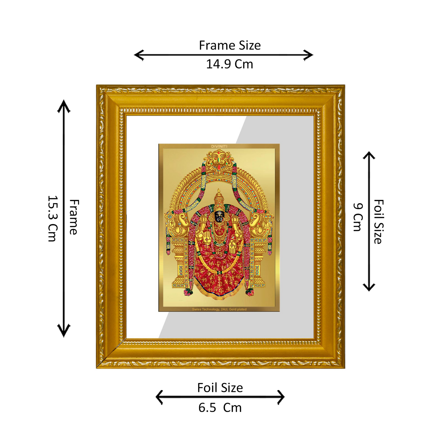 DIVINITI 24K Gold Plated Foil Padmavati Wall Photo Frame Religious Photo Frame Idol for Home & Office Decor Prayer, Gifts Items DG 101 Size 1 (15.3x14.9 CM)