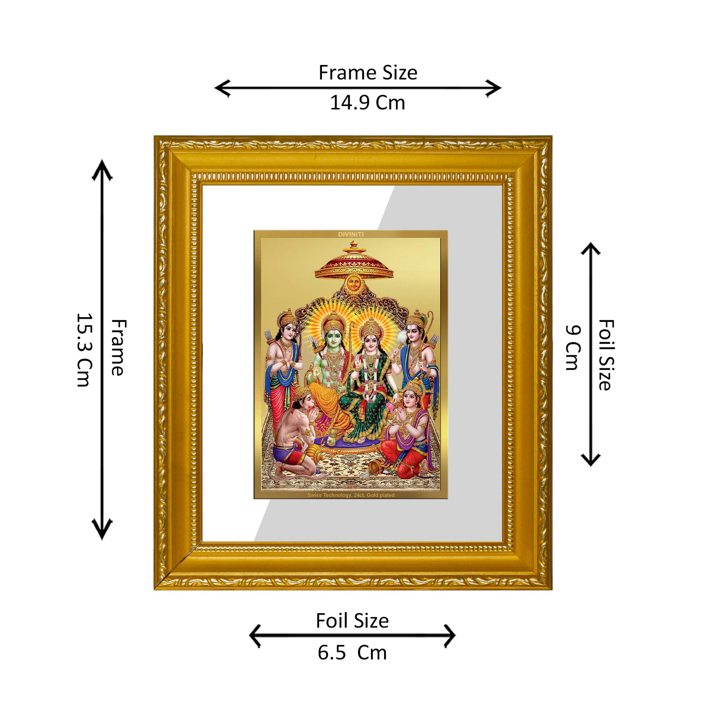 DIVINITI 24K Gold Plated Foil Ram Darbar-1 Wall Photo Frame Religious Photo Frame Idol for Home & Office Decor Prayer, Gifts Items DG 101 Size 1 (15.3x14.9 CM)