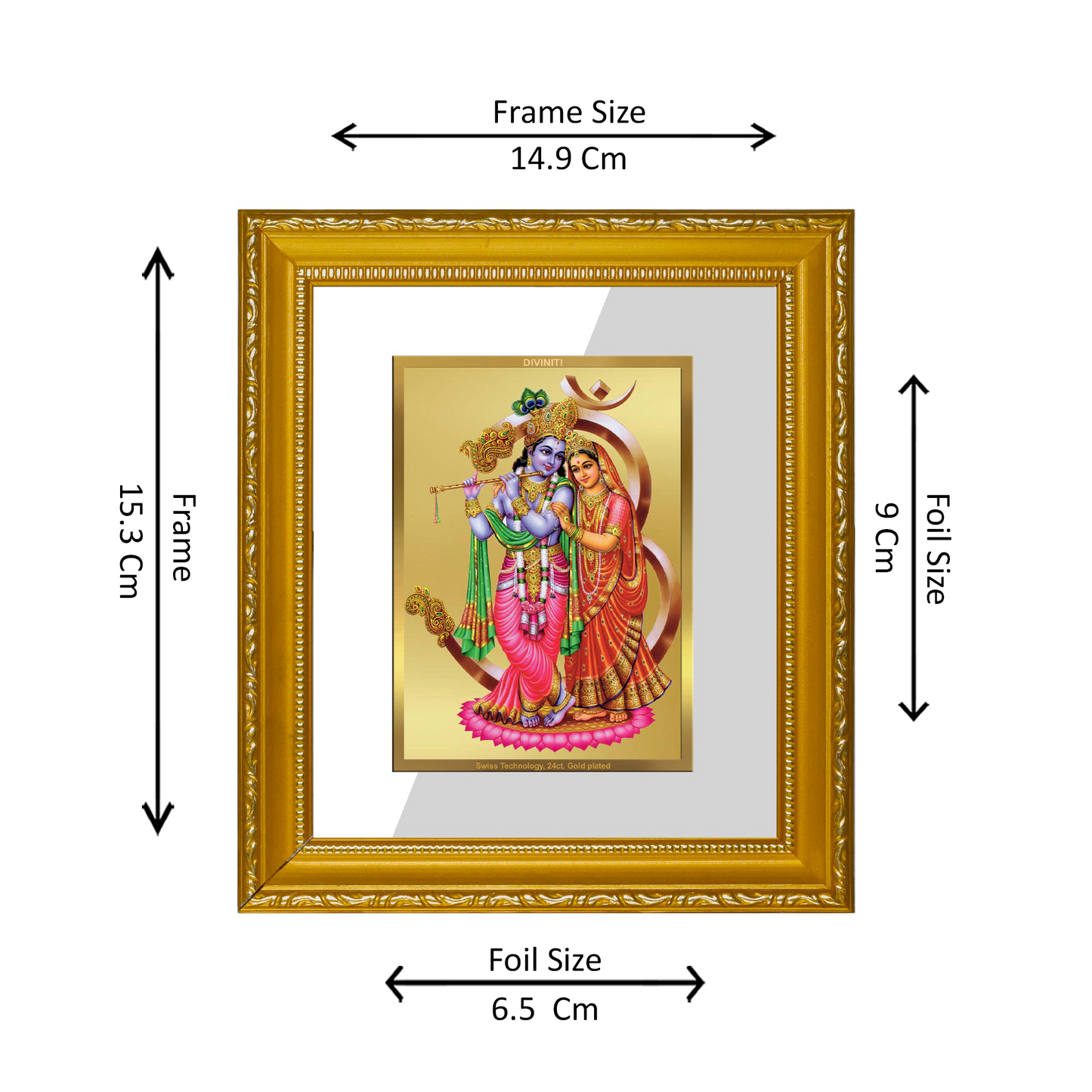 DIVINITI 24K Gold Plated Foil Radha Krishna-3 Wall Photo Frame Religious Photo Frame Idol for Home & Office Decor Prayer, Gifts Items DG 101 Size 1 (15.3x14.9 CM)