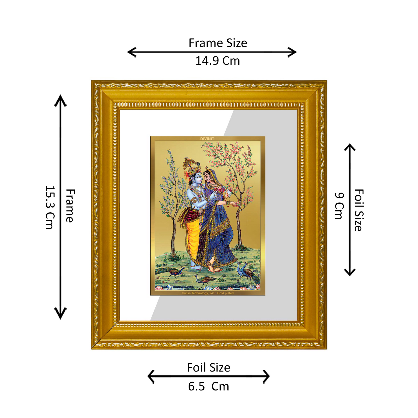 DIVINITI 24K Gold Plated Foil Radha Krishna-2 Wall Photo Frame Religious Photo Frame Idol for Home & Office Decor Prayer, Gifts Items DG 101 Size 1 (15.3x14.9 CM)