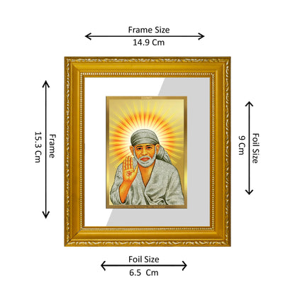 DIVINITI 24K Gold Plated Foil Sai Baba Wall Photo Frame Religious Photo Frame Idol for Home & Office Decor Prayer, Gifts Items DG 101 Size 1 (15.3x14.9 CM)