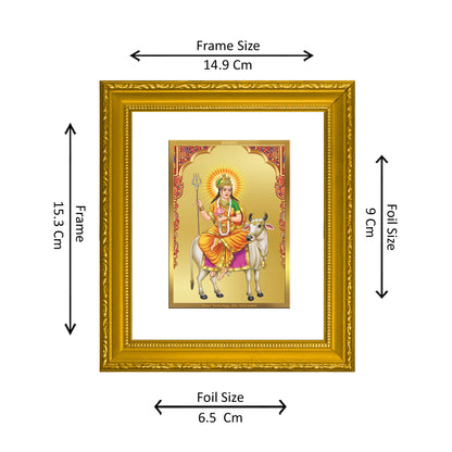 DIVINITI 24K Gold Plated Foil Shailputri Mata Wall Photo Frame Religious Photo Frame Idol for Home & Office Decor Prayer, Gifts Items DG 101 Size 1 (15.3x14.9 CM)