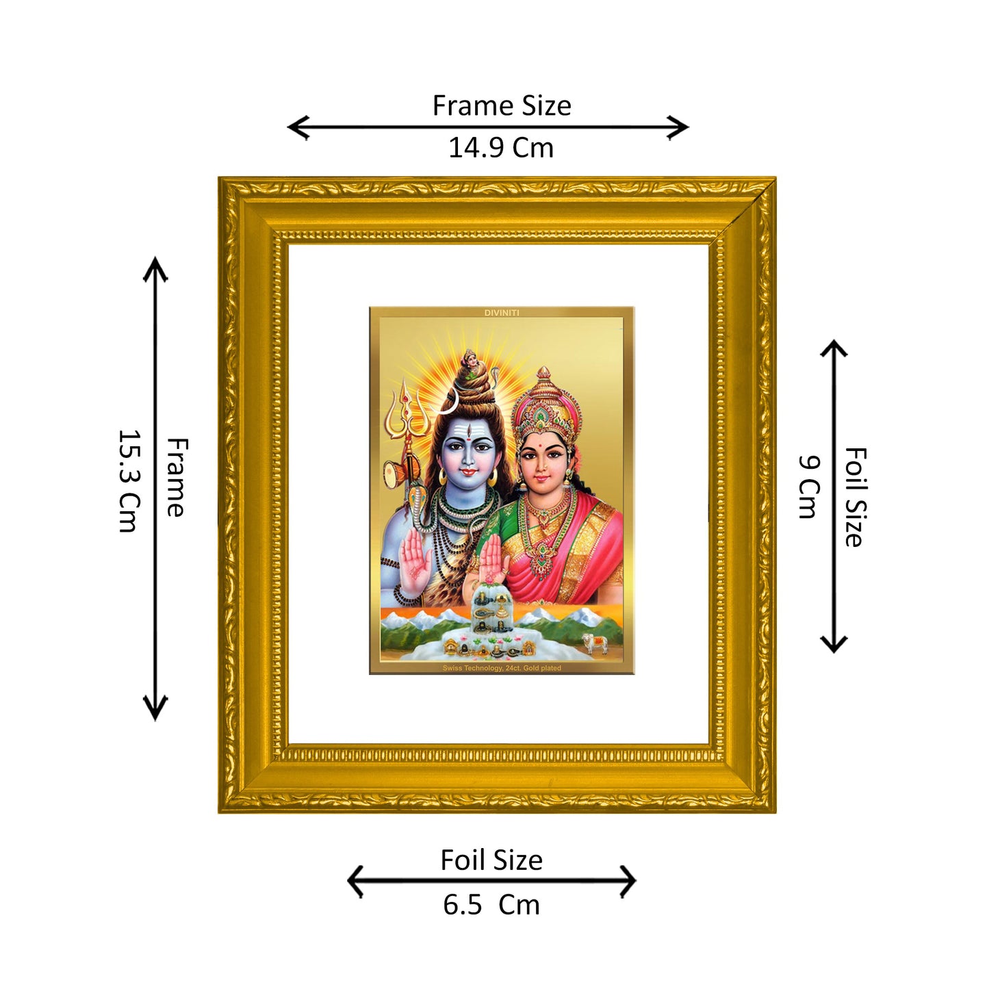 DIVINITI 24K Gold Plated Foil Shiva Parvati-2 Wall Photo Frame Religious Photo Frame Idol for Home & Office Decor Prayer, Gifts Items DG 101 Size 1 (15.3x14.9 CM)