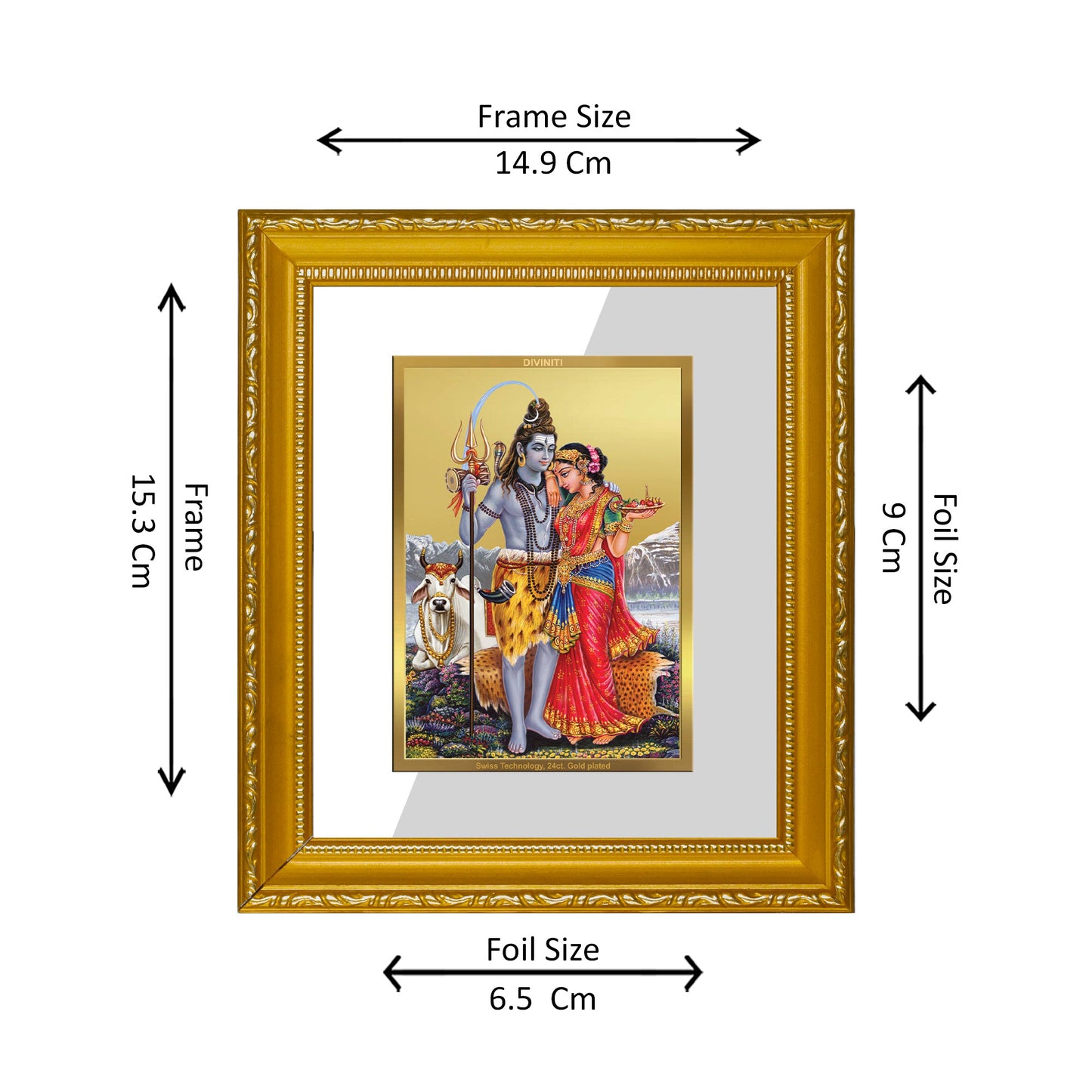 DIVINITI 24K Gold Plated Foil Shiva Parvati-1 Wall Photo Frame Religious Photo Frame Idol for Home & Office Decor Prayer, Gifts Items DG 101 Size 1 (15.3x14.9 CM)