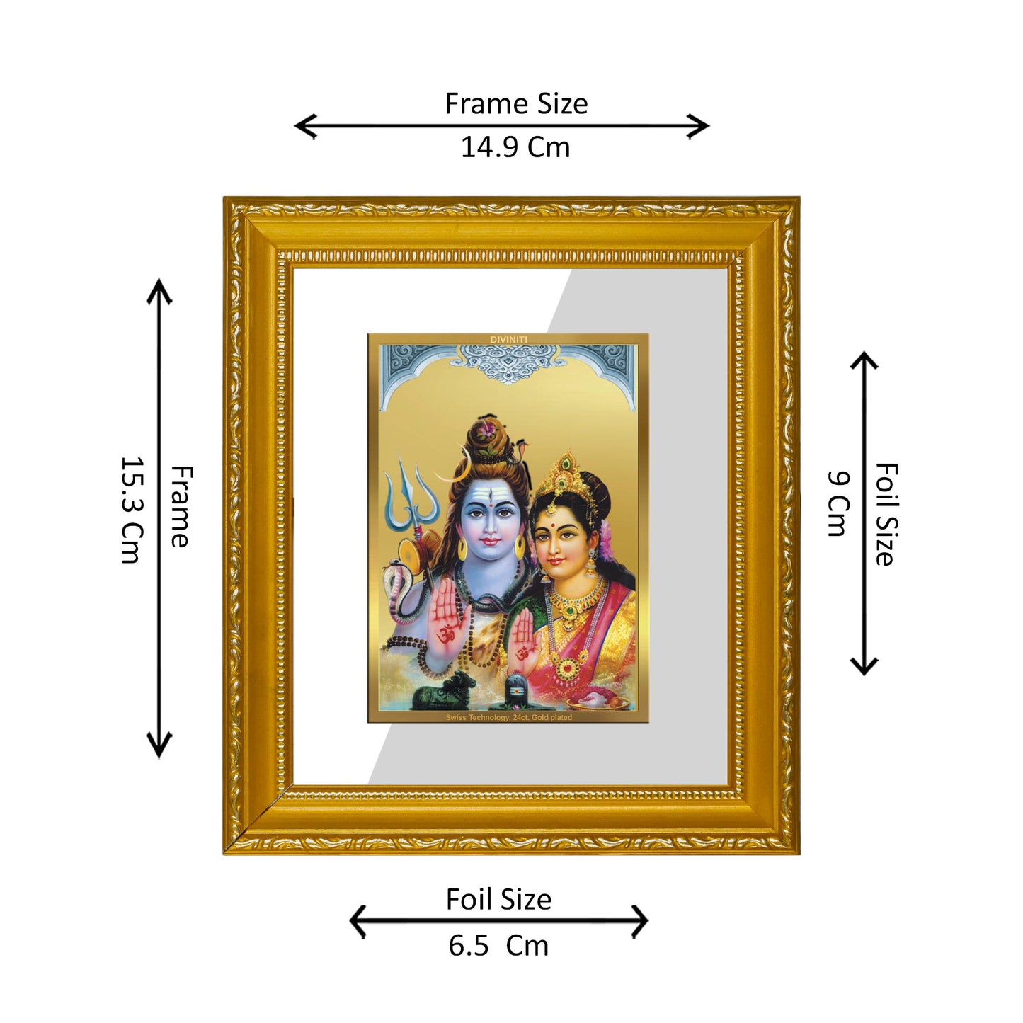 DIVINITI 24K Gold Plated Foil Shiva Parivar-3 Wall Photo Frame Religious Photo Frame Idol for Home & Office Decor Prayer, Gifts Items DG 101 Size 1 (15.3x14.9 CM)