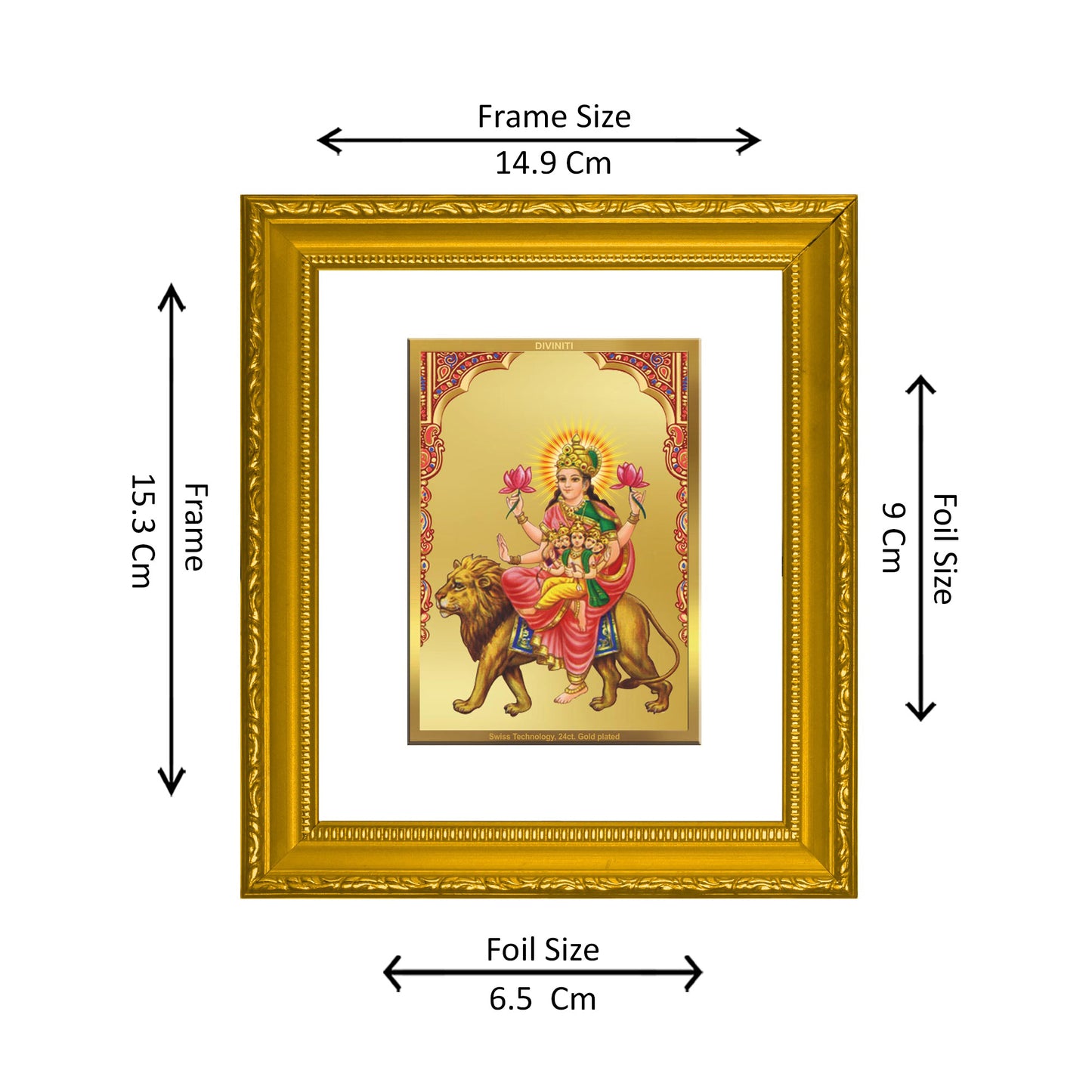 DIVINITI 24K Gold Plated Foil Skanda Mata Wall Photo Frame Religious Photo Frame Idol for Home & Office Decor Prayer, Gifts Items DG 101 Size 1 (15.3x14.9 CM)