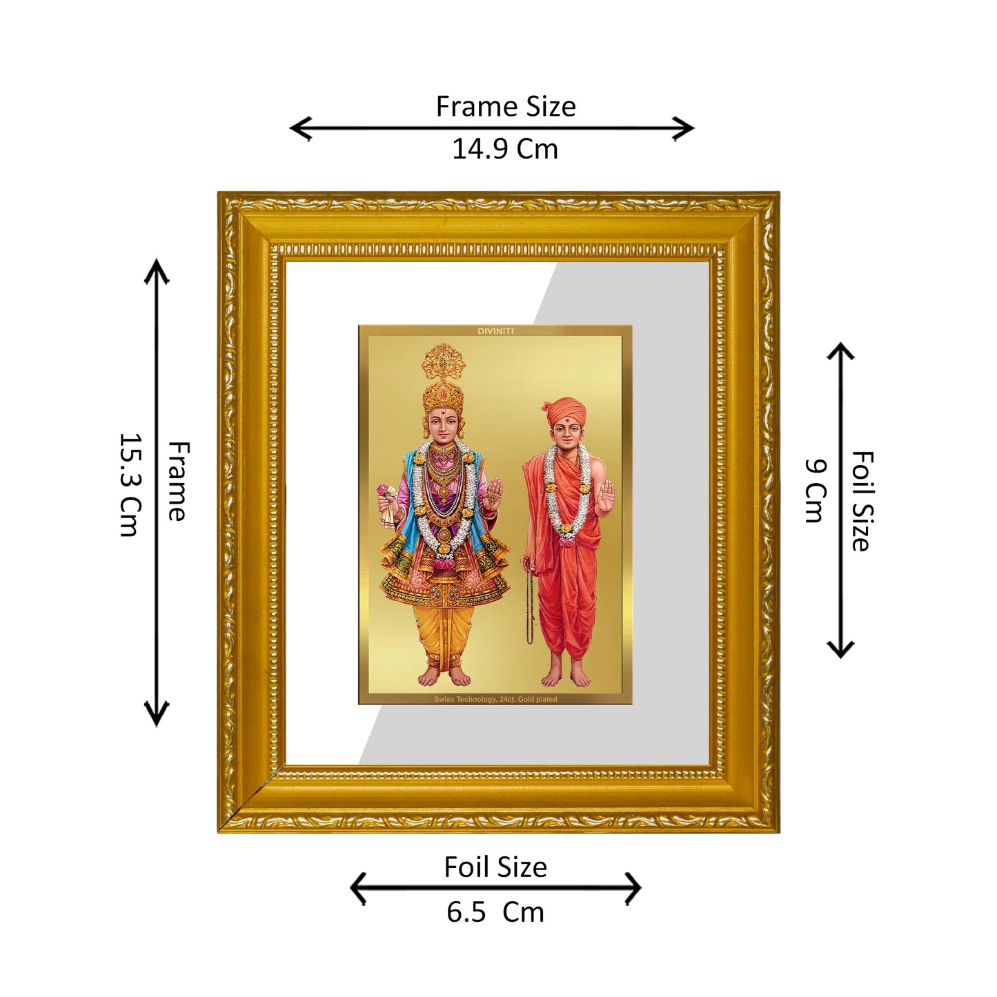 DIVINITI 24K Gold Plated Foil Swami Narayan Wall Photo Frame Religious Photo Frame Idol for Home & Office Decor Prayer, Gifts Items DG 101 Size 1 (15.3x14.9 CM)