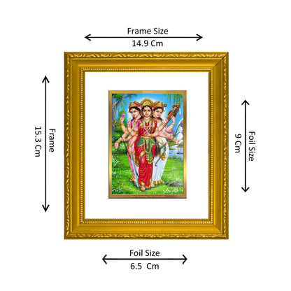 DIVINITI 24K Gold Plated Foil Teen Devi Wall Photo Frame Religious Photo Frame Idol for Home & Office Decor Prayer, Gifts Items DG 101 Size 1 (15.3x14.9 CM)