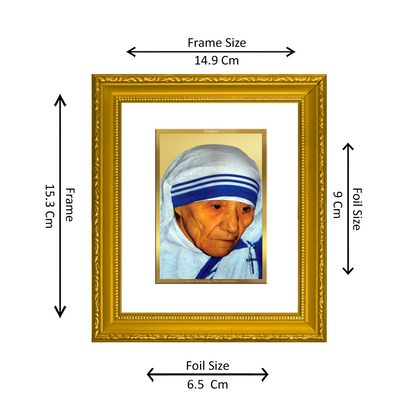 DIVINITI 24K Gold Plated Foil Mother Teresa Wall Photo Frame Religious Photo Frame Idol for Home & Office Decor Prayer, Gifts Items DG 101 Size 1 (15.3x14.9 CM)