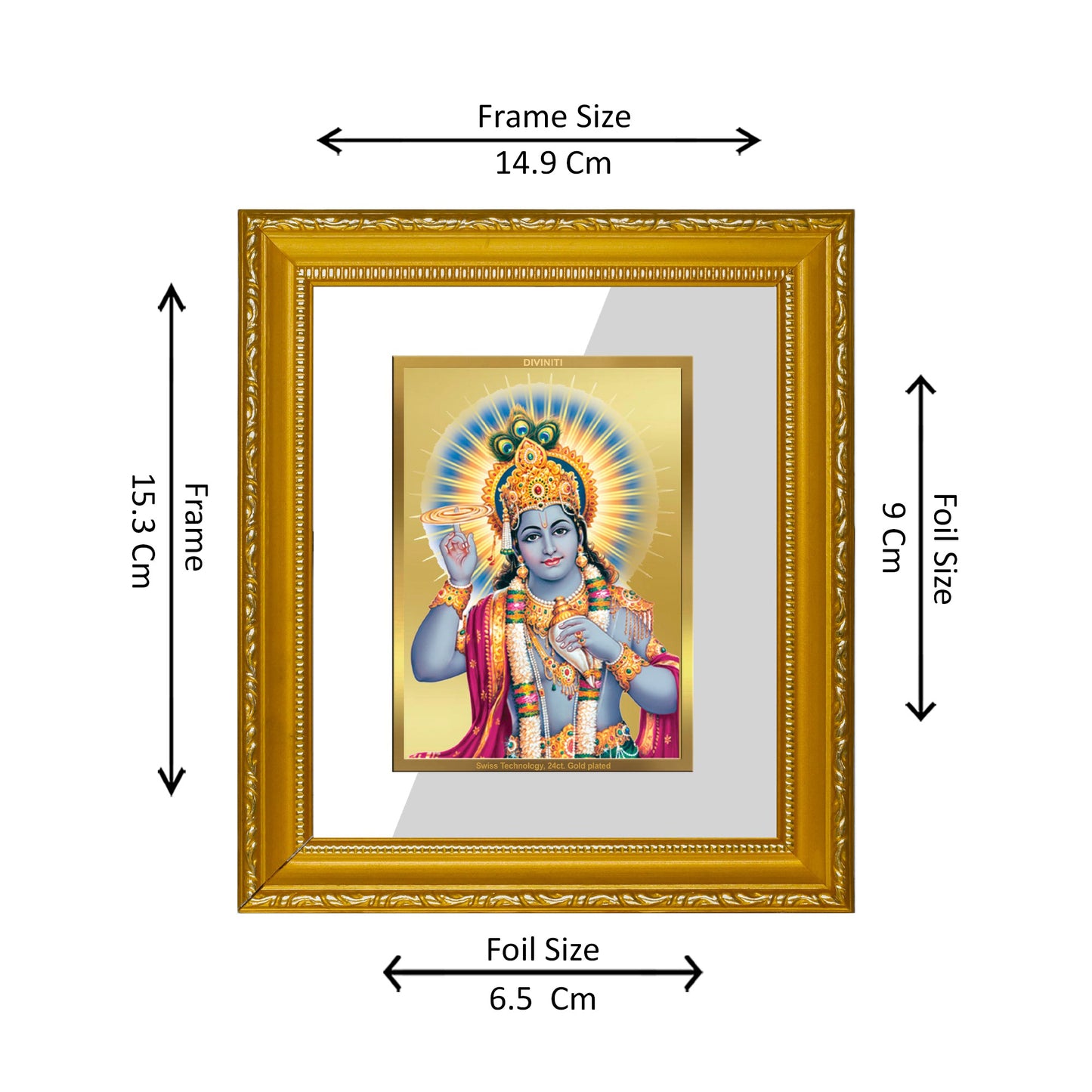 DIVINITI 24K Gold Plated Foil Vishnu Wall Photo Frame Religious Photo Frame Idol for Home & Office Decor Prayer, Gifts Items DG 101 Size 1 (15.3x14.9 CM)