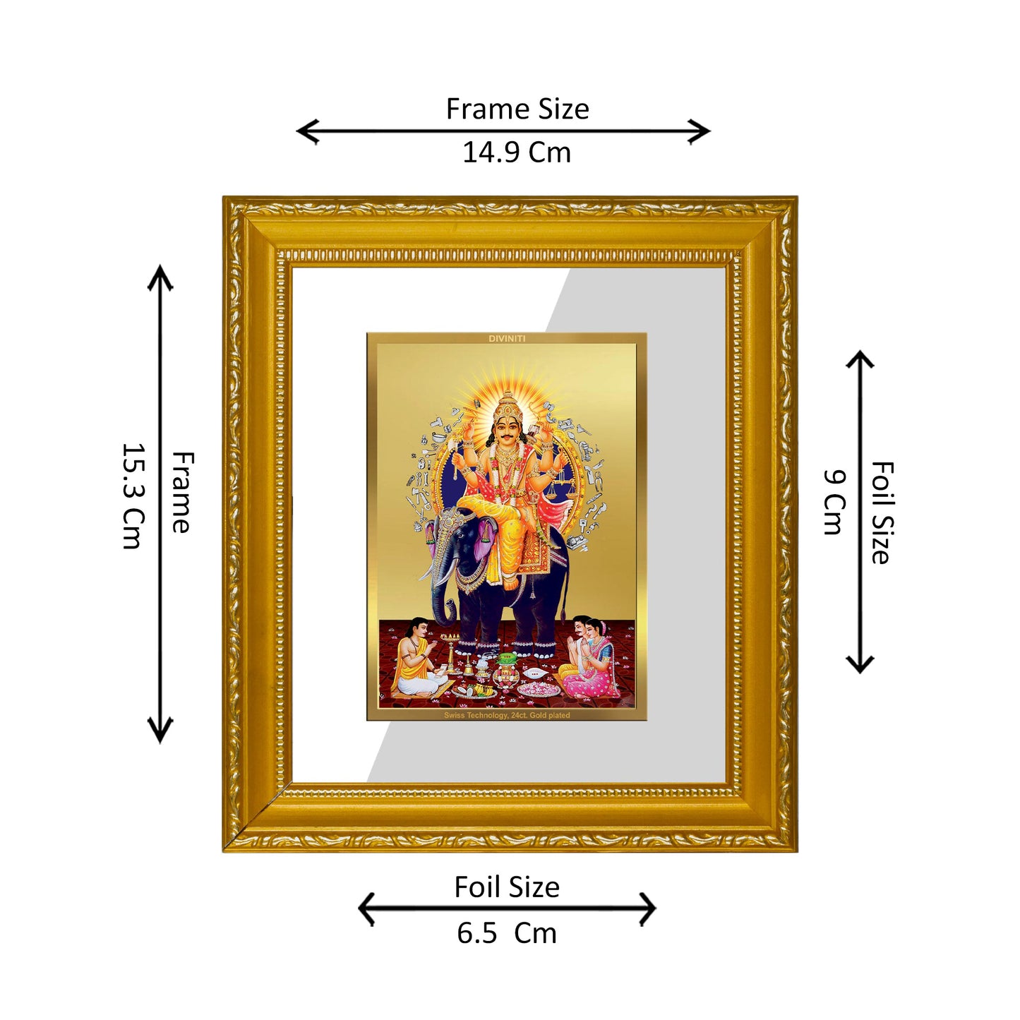 DIVINITI 24K Gold Plated Foil Vishwakarma Wall Photo Frame Religious Photo Frame Idol for Home & Office Decor Prayer, Gifts Items DG 101 Size 1 (15.3x14.9 CM)