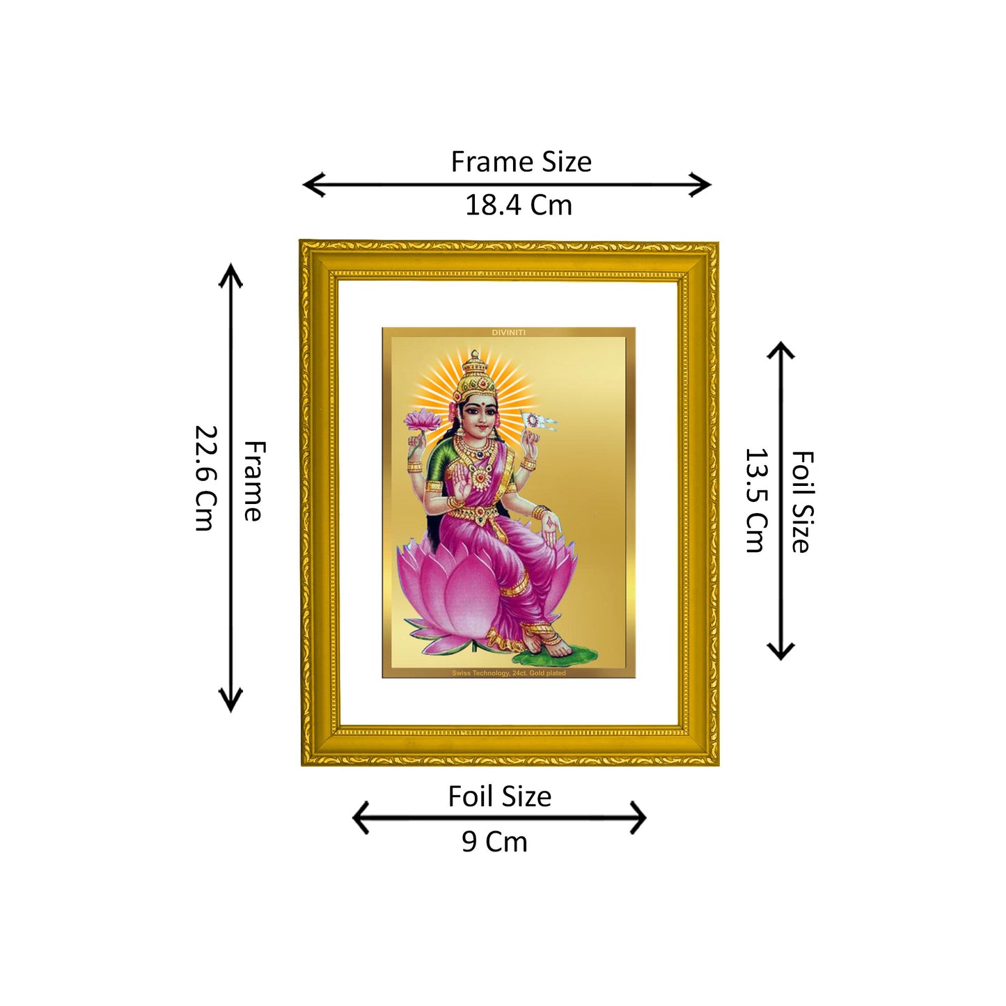 DIVINITI 24K Gold Plated Foil Aadi Lakshmi Wooden Photo Frame Idol for Prayer, Home Decor, Wall Hanging, Premium Gift | DG101 Size 2 (22.6x18.4 CM)