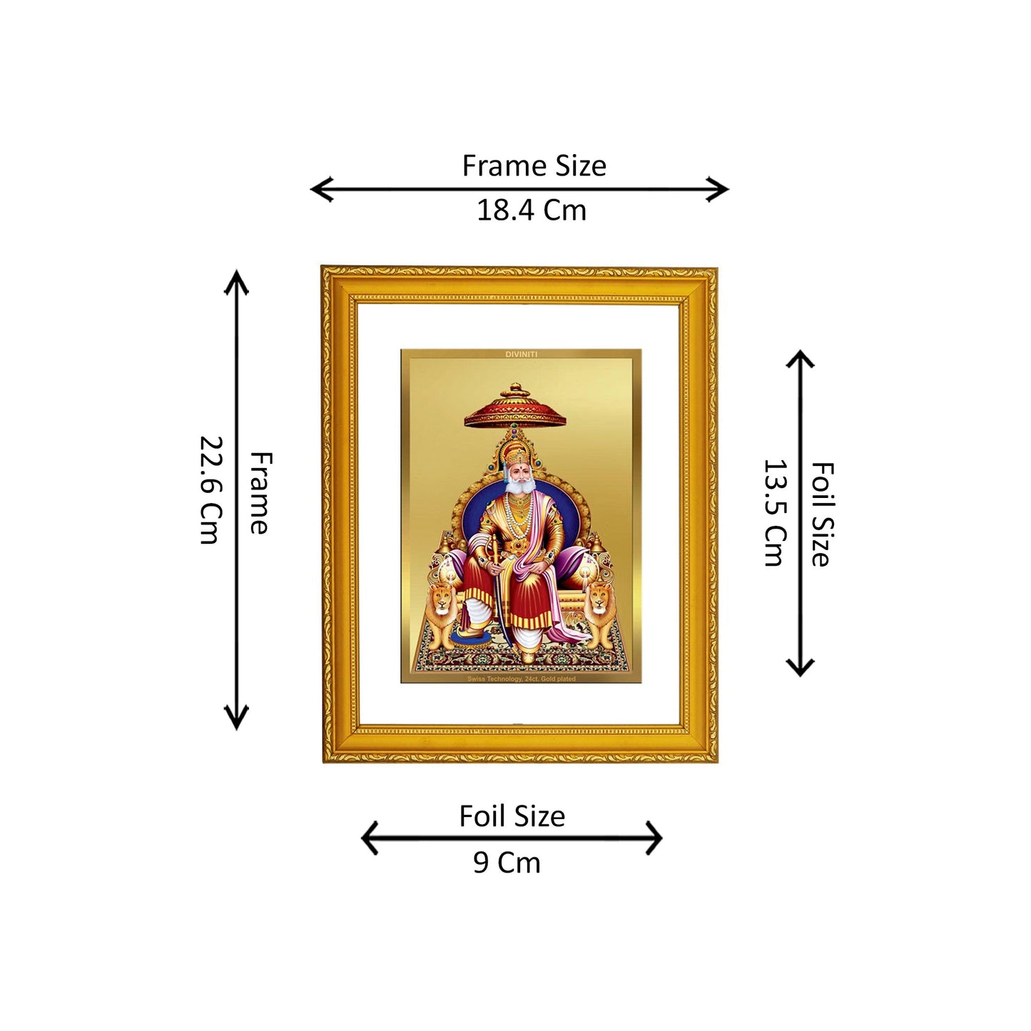 DIVINITI 24K Gold Plated Foil Agrasen Maharaj Photo Frame Idol for Wall Hanging, Home Decor, Prayer, Gift|DG101 Size 2 (22.6x18.4 CM)