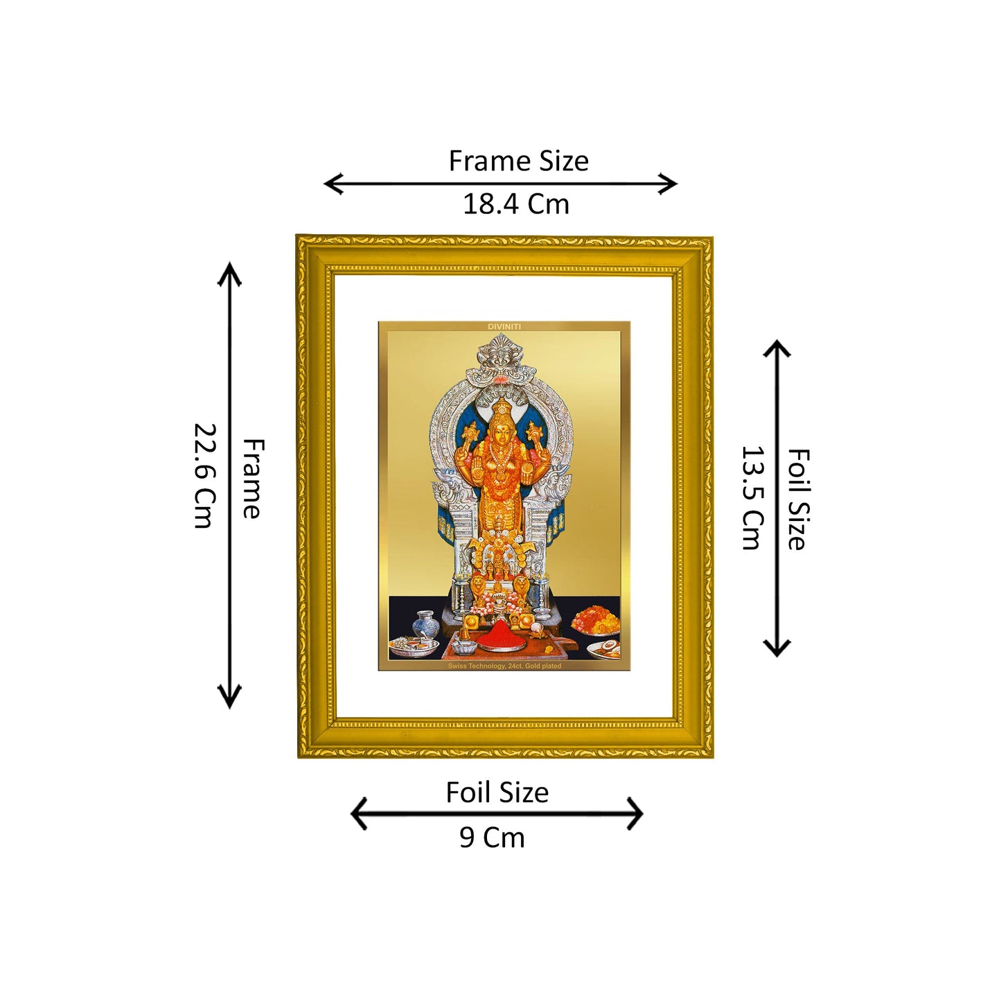 DIVINITI 24K Gold Plated Foil Goddess Annapoorna Classic Photo Frame Idol for Puja Room, Wall Hanging, Luxury Gift|DG101 Size 2 (22.6x18.4 CM)