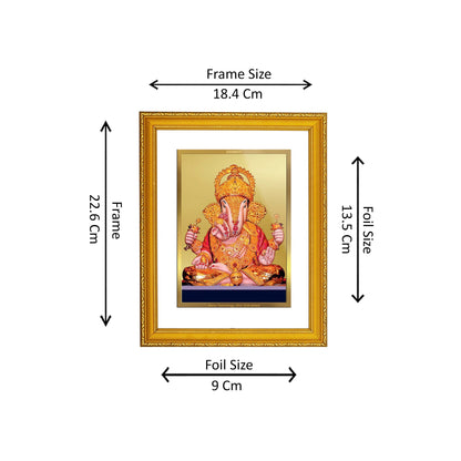 DIVINITI 24K Gold Plated Foil Dagru Ganesha Classic Photo Frame Idol for Home Decor, Workshop, Wall Hanging, Personalized Gift|DG101 Size 2 (22.6x18.4 CM)