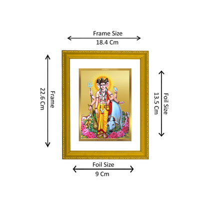 DIVINITI 24K Gold Plated Foil Dattatreya Wooden Modern Photo Frame Idol for Puja Room, Home Decor, Wall Hanging, Premium Gift | DG101 Size 2 (22.6x18.4 CM)