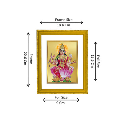 DIVINITI 24K Gold Plated Foil Goddess Dhan Lakshmi Wooden Luxurious Photo Frame Idol for Puja Room, Home Decor, Wall Hanging, Gift | DG101 Size 2 (22.6x18.4 CM)