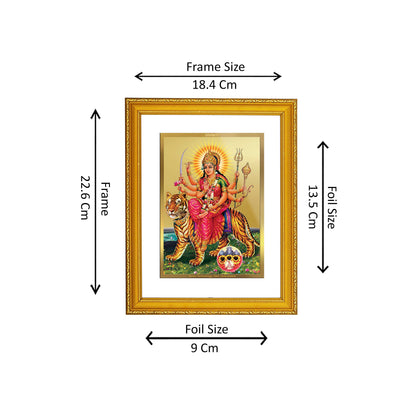 DIVINITI 24K Gold Plated Foil Durga Mata Photo Frame Idol for Wall Hanging, Home Decor, Prayer, Workshop, Premium Gift|DG101 Size 2 (22.6x18.4 CM)