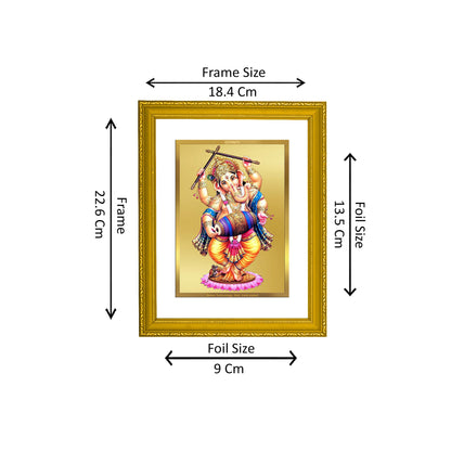 DIVINITI 24K Gold Plated Foil Lord Ganesha Classic Photo Frame Idol for Home Decor, Wall Hanging, Puja Room, Workshop, Gift|DG101 Size 2 (22.6x18.4 CM)