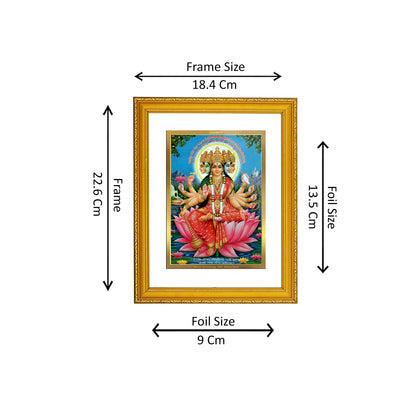 DIVINITI 24K Gold Plated Foil Gayatri Mata Wooden Photo Frame Idol for Home Wall Decor, Workshop, Puja Room, Traditional Gift | DG101 Size 2 (22.6x18.4 CM)