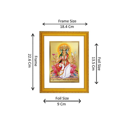 DIVINITI 24K Gold Plated Foil Gayatri Mata Wooden Wall Photo Frame Idol for Home & Office Decor, Workshop, Puja Room, Premium Gift | DG101 Size 2 (22.6x18.4 CM)