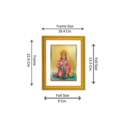 DIVINITI 24K Gold Plated Foil Lord Hanuman Photo Frame Idol for Wall Hanging, Home Decor, Workshop, Puja Room, Premium Gift|DG101 Size 2 (22.6x18.4 CM)