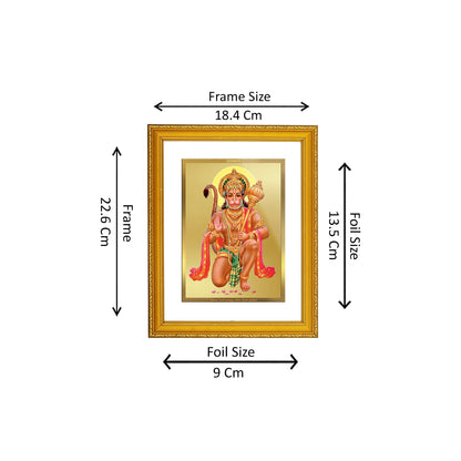 DIVINITI 24K Gold Plated Foil Lord Hanuman Premium Photo Frame Idol for Home Decor, Workshop, Wall Hanging, Puja Room, Gift|DG101 Size 2 (22.6x18.4 CM)