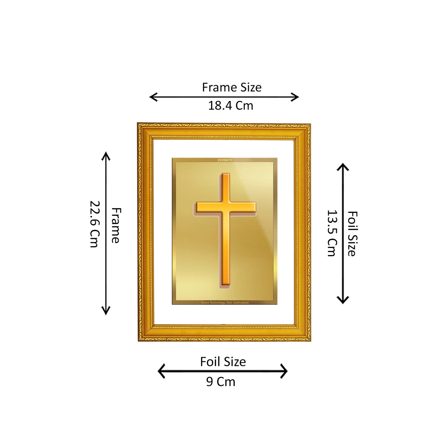 DIVINITI 24K Gold Plated Foil Holy Cross Wooden Modern Photo Frame Idol for Prayer, Home Decor, Workshop, Wall Hanging, Gift | DG101 Size 2 (22.6x18.4 CM)