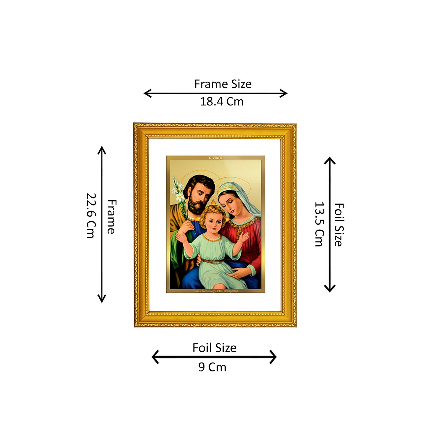 DIVINITI 24K Gold Plated Foil Holy Family Wooden Classic Photo Frame Idol for Home Decor, Workshop, Wall Hanging, Premium Gift | DG101 Size 2 (22.6x18.4 CM)