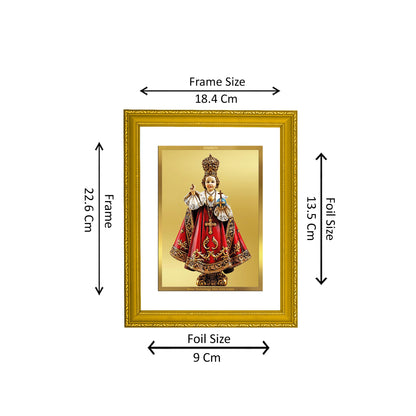 DIVINITI 24K Gold Plated Foil Infant Jesus Wooden Stylish Photo Frame Idol for Wall Hanging, Home Decor, Workshop, Premium Gift | DG101 Size 2 (22.6x18.4 CM)