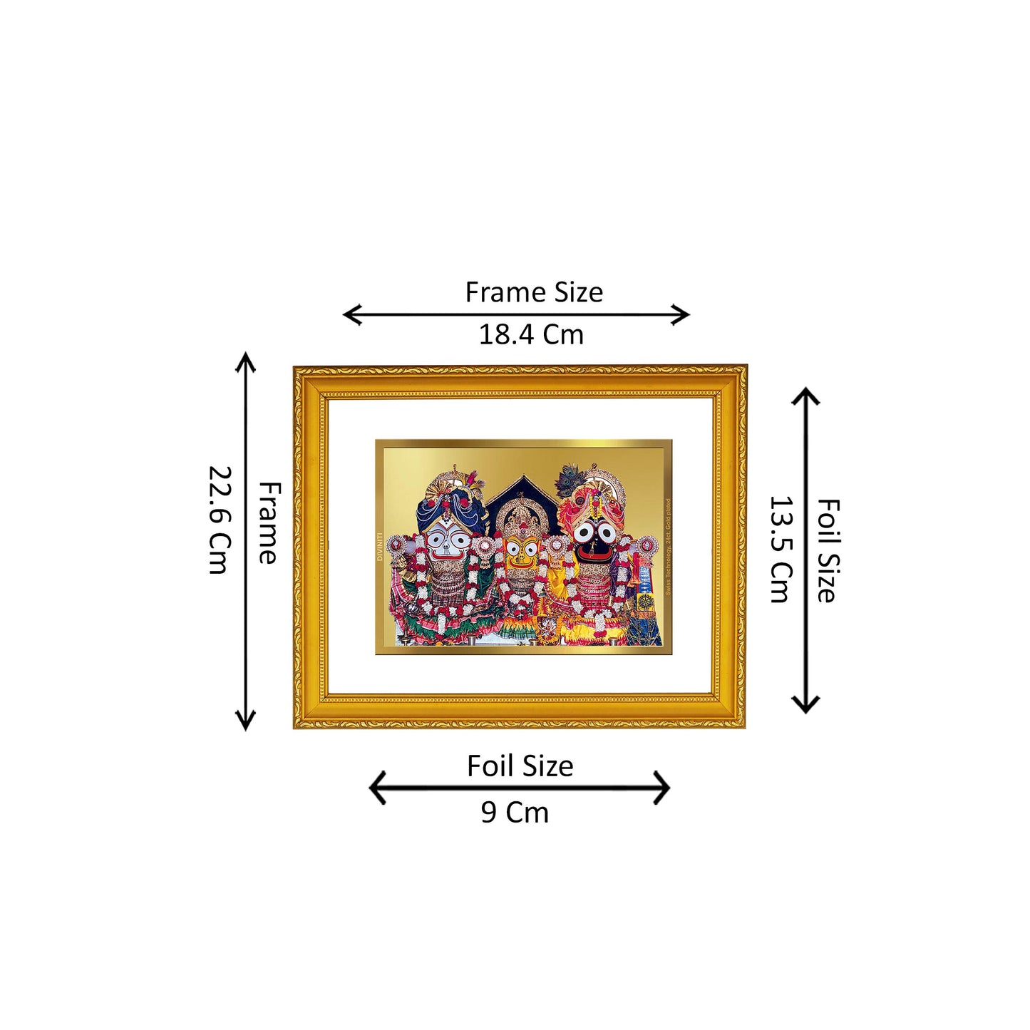 DIVINITI 24K Gold Plated Foil Lord Jagannath Traditional Photo Frame Idol for Wall Hanging, Home Decor, Workshop, Premium Gift|DG101 Size 2 (22.6x18.4 CM)