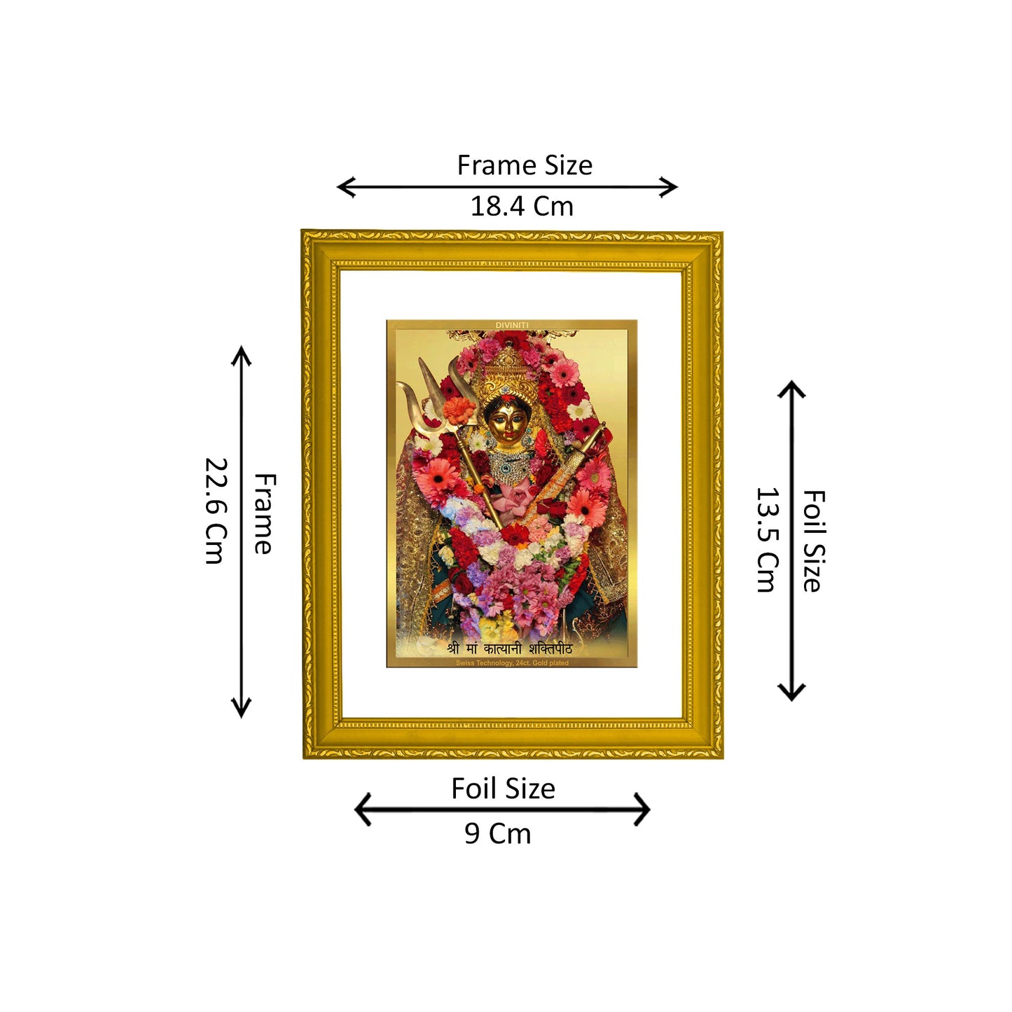 DIVINITI 24K Gold Plated Maa Kali Modern Photo Frame Idol for Wall Hanging, Workshop, Table Top, Home Decor, Luxury Gift|DG101 Size 2 (22.6x18.4 CM)