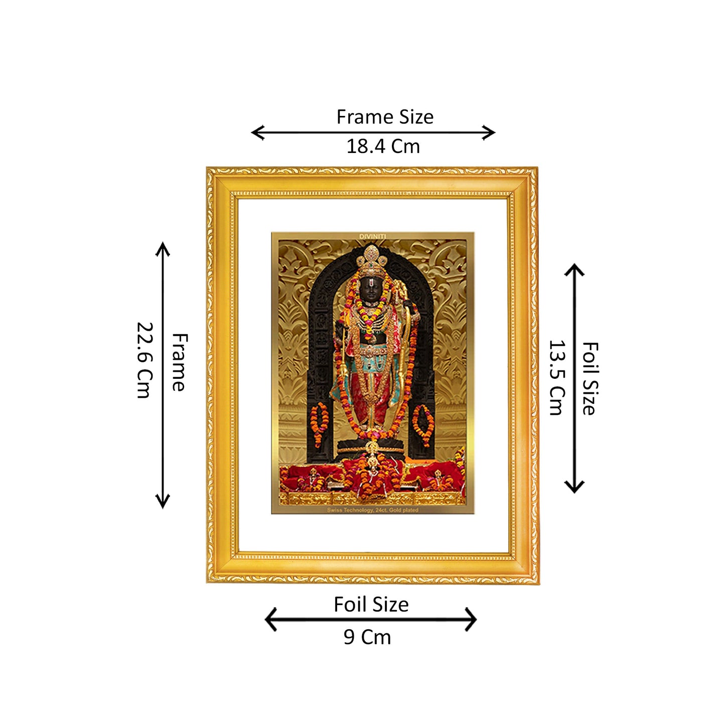 DIVINITI 24K Gold Plated Foil Lord Ram Lalla Photo Frame Idol for Home & Office Wall Decor, Puja Room, Workshop, Gift | DG101 Size 2 (22.6x18.4 CM)