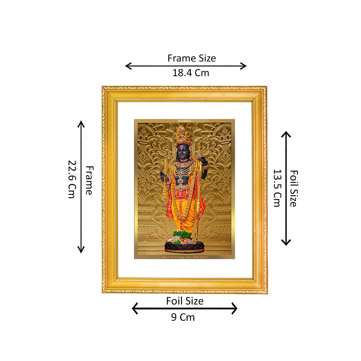 DIVINITI 24K Gold Plated Foil Lord Ram Lalla Modern Photo Frame Idol for Home Wall Decor, Puja Room, Workshop, Gift | DG101 Size 2 (22.6x18.4 CM)