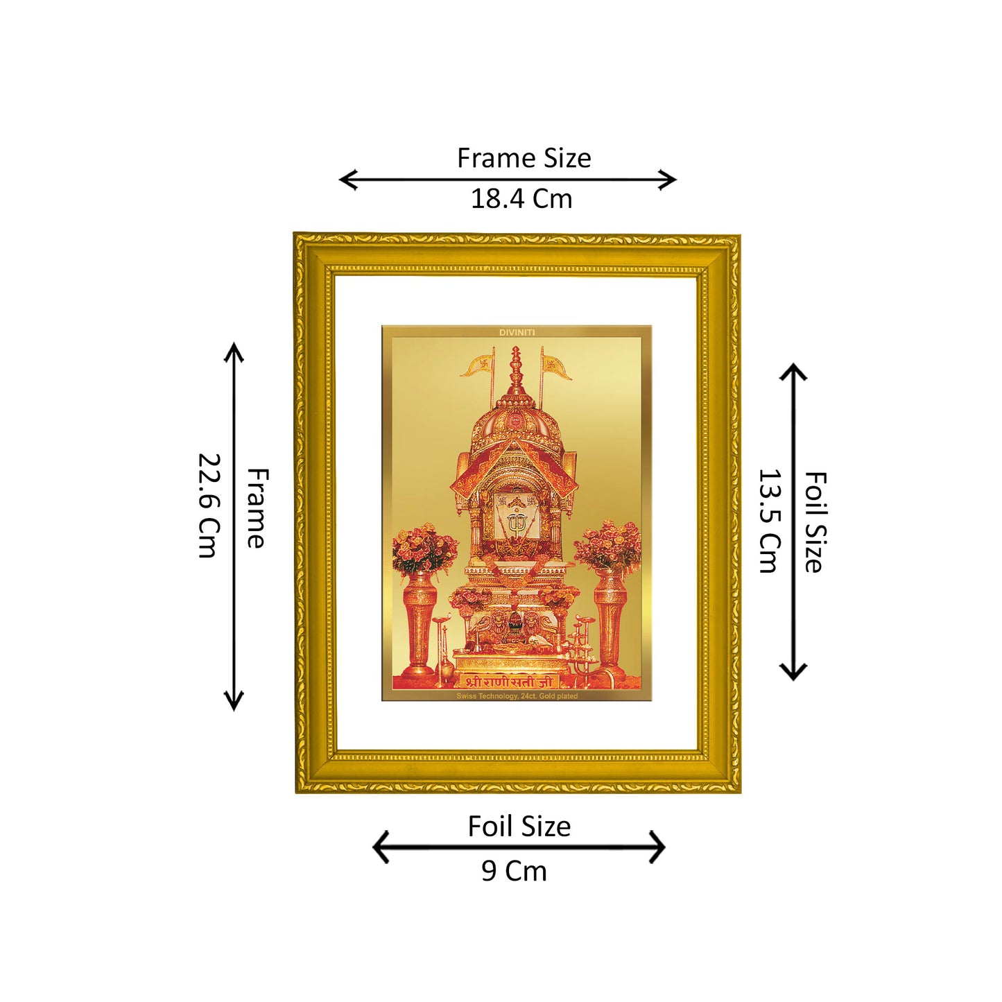 DIVINITI 24K Gold Plated Foil Rani Sati Wooden Classic Wall Photo Frame Idol for Puja Room, Home Decor, Workshop, Gift | DG101 Size 2 (22.6x18.4 CM)