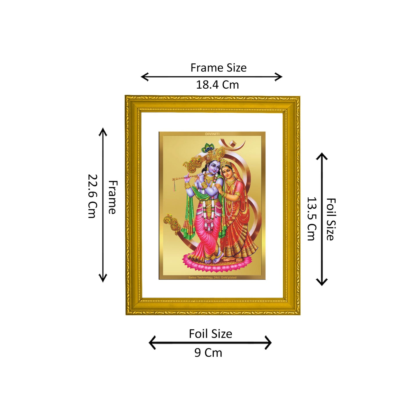 DIVINITI 24K Gold Plated Radha Krishna Modern Photo Frame Idol for Puja Room, Home Wall Decor, Workshop, Table Top, Premium Gift|DG101 Size 2 (22.6x18.4 CM)