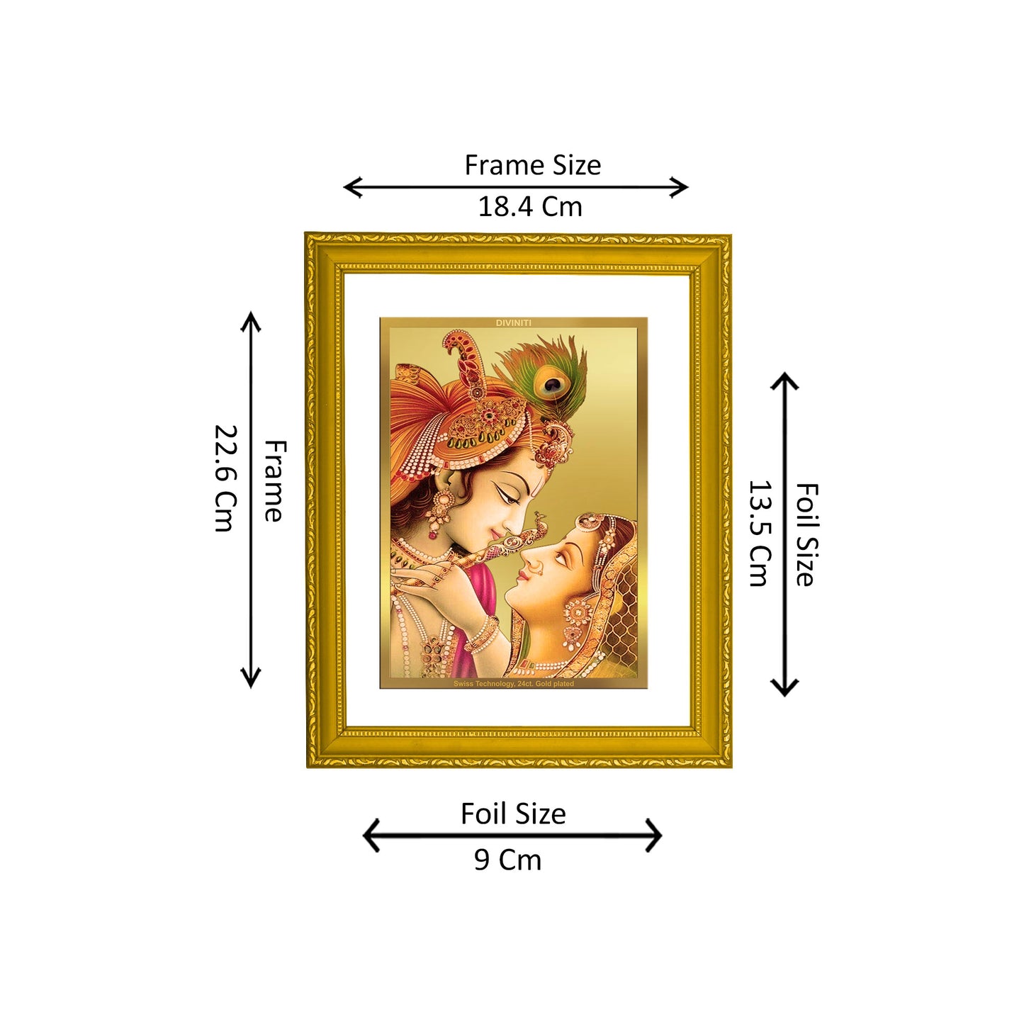 DIVINITI 24K Gold Plated Radha Krishna Wooden Premium Photo Frame Idol for Wall Hanging, Workshop, Table Top, Home Decor, Luxury Gift | DG101 Size 2 (22.6x18.4 CM)