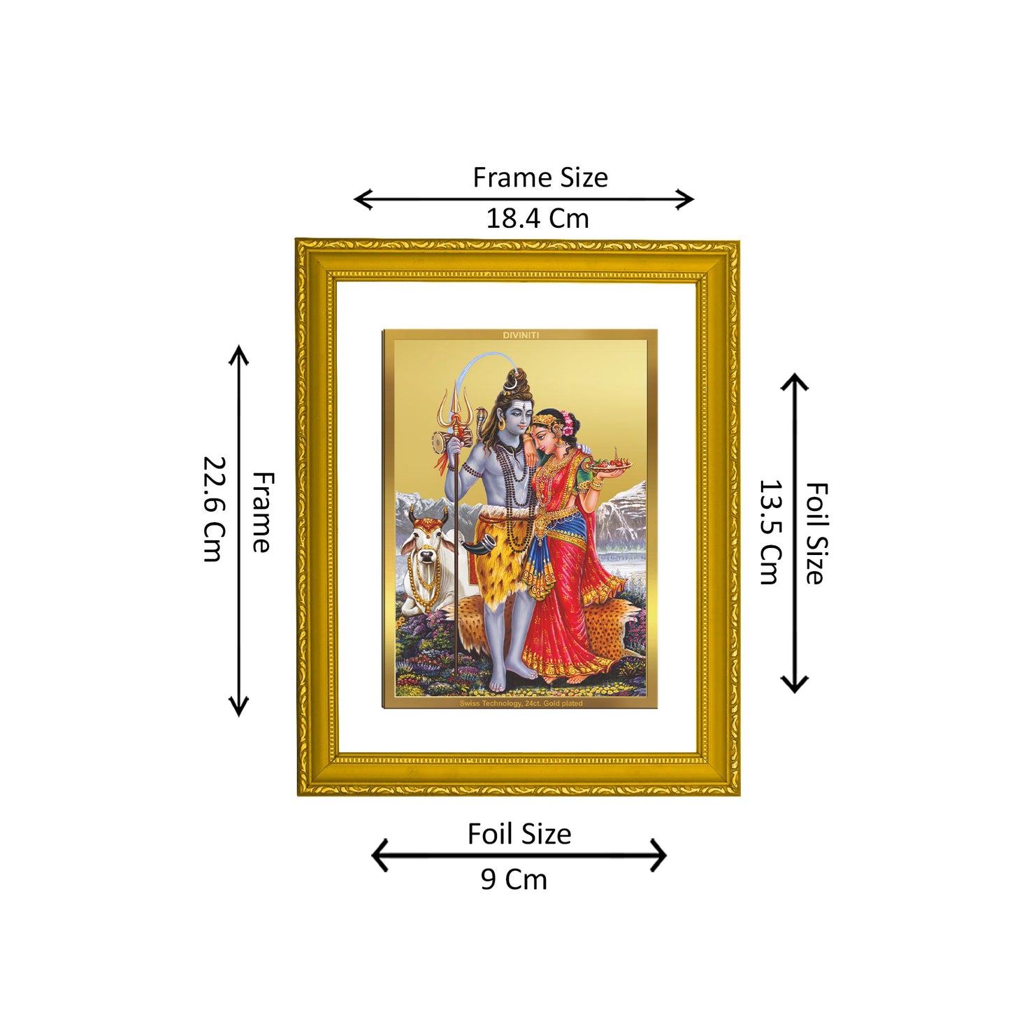 DIVINITI 24K Gold Plated Foil Lord Shiv Parivar Wooden Premium Photo Frame Idol for Wall Hanging, Puja Room, Home Decor, Gift | DG101 Size 2 (22.6x18.4 CM)