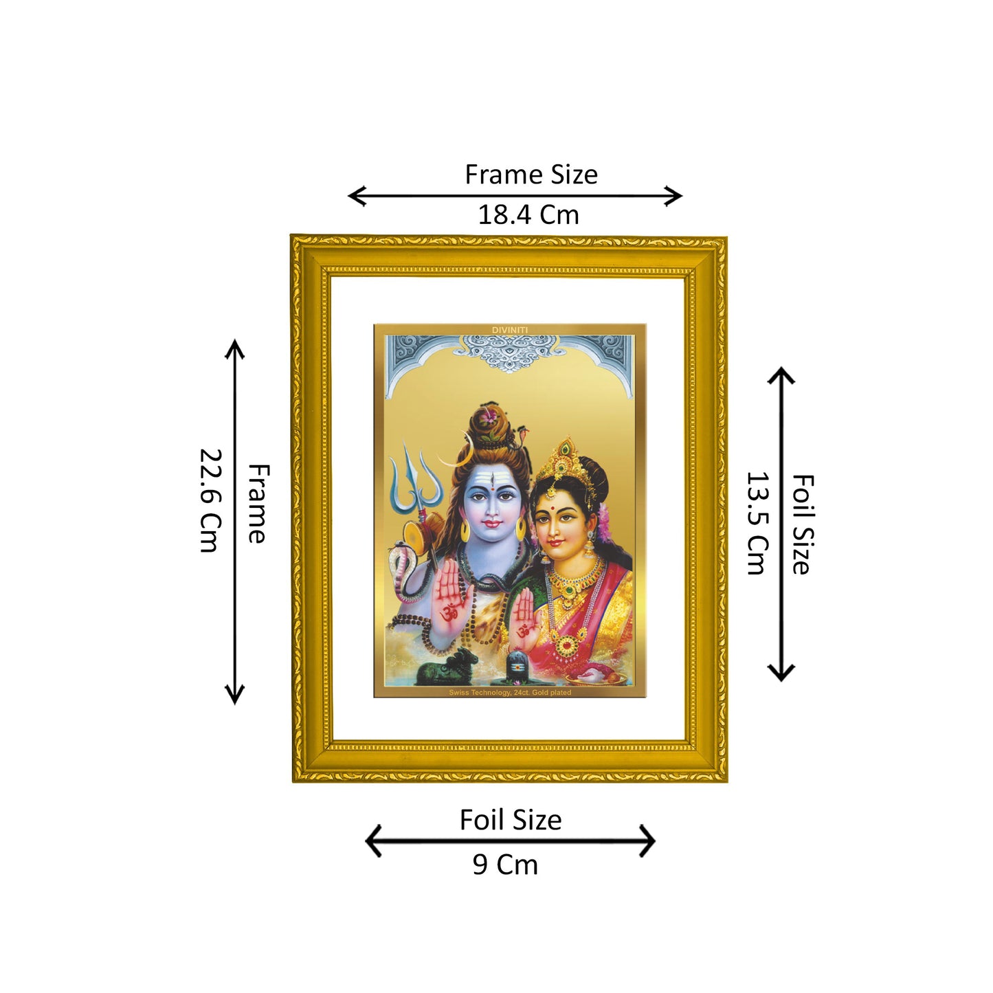 DIVINITI 24K Gold Plated Foil Lord Shiv Parivar Wall Photo Frame Idol for Puja Room, Home Decor, Luxury Gift|DG101 Size 2 (22.6x18.4 CM)