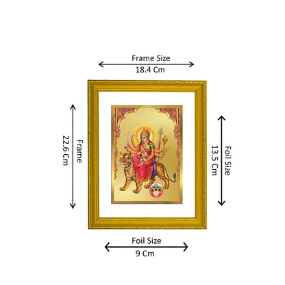 DIVINITI 24K Gold Plated Foil Siddhidatri Mata Wooden Photo Frame Idol for Home Decor, Puja Room, Workshop, Luxury Gift | DG101 Size 2 (22.6x18.4 CM)