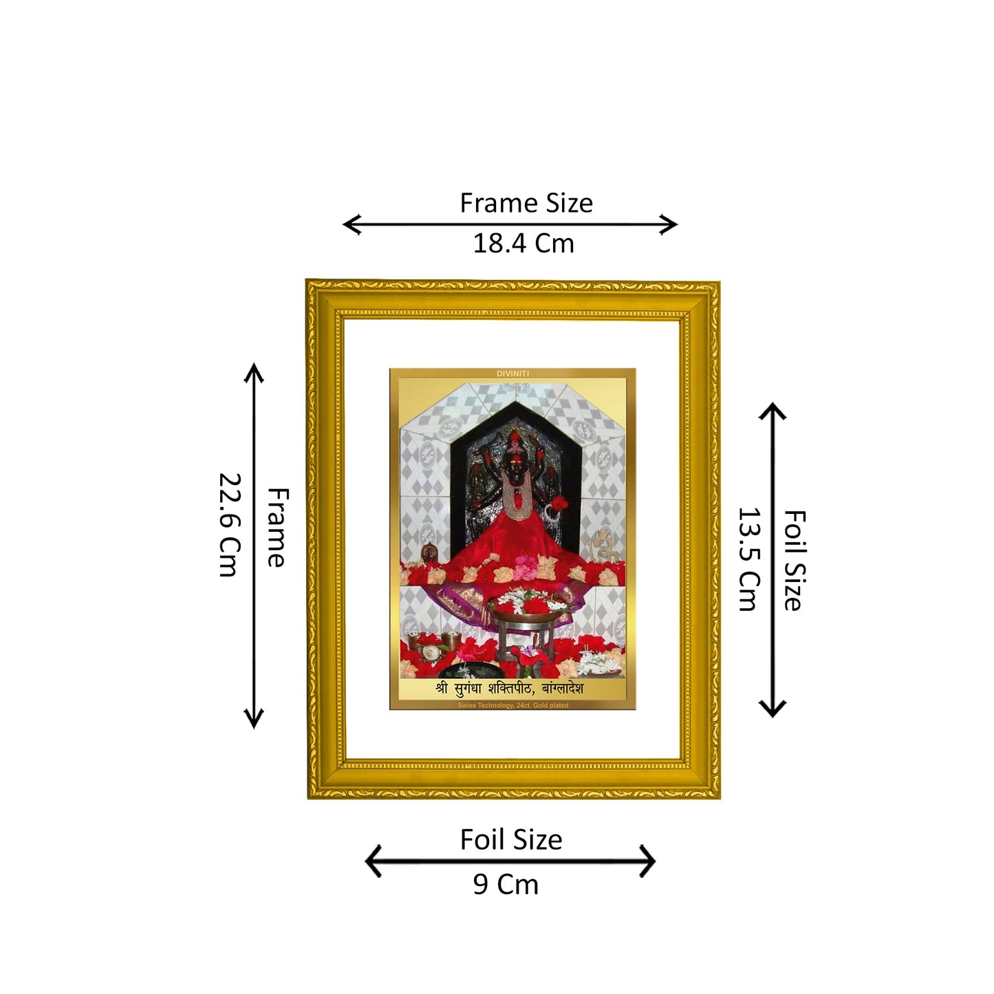 DIVINITI 24K Gold Plated Sugandha Shaktipeeth Wooden Photo Frame Idol for Wall Hanging, Workshop, Table Top, Home Decor, Gift | DG101 Size 2 (22.6x18.4 CM)