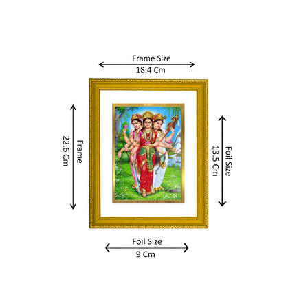 DIVINITI 24K Gold Plated Teen Devi Religious Photo Frame Idol for Home & Office Decor, Wall Hanging, Workshop, Table Top, Gift|DG101 Size 2 (22.6x18.4 CM)